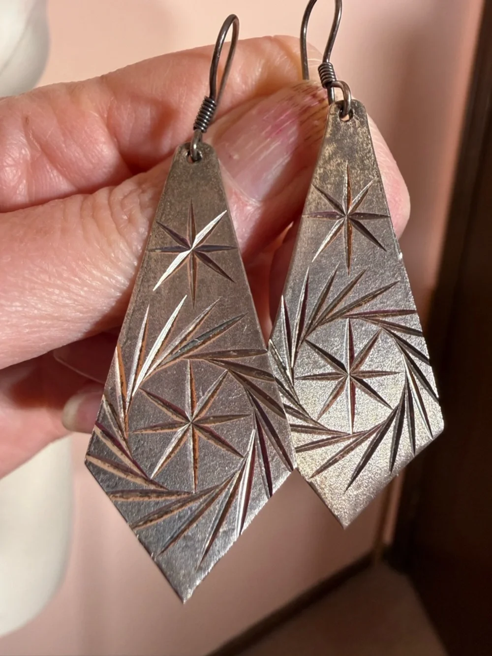 Vintage Taxco Sterling Silver modernist Star burst Long Oversized Earrings